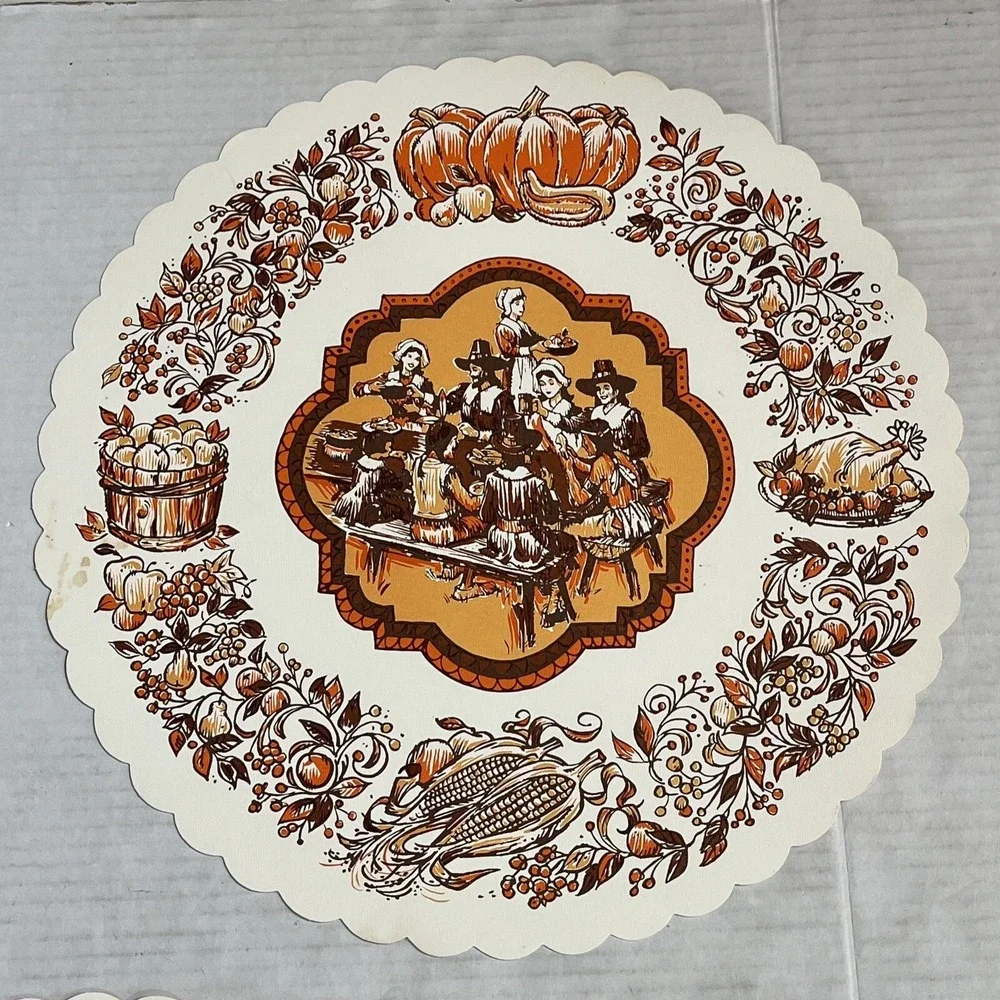 Vintage Paper Placemats‎ Thanksgiving Pilgrims 1970s Set Of 7 Halmark 14